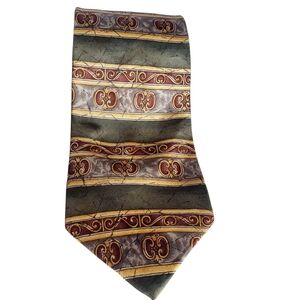 Bill‎ Blass Green and Gold Tie with Intricate Patterns